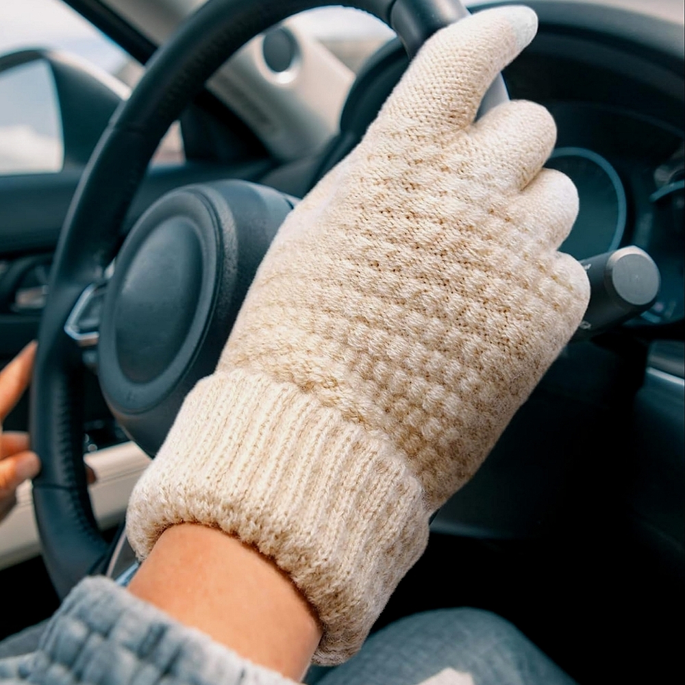 Cashmere Thick Warm Winter Off White Cream Gloves